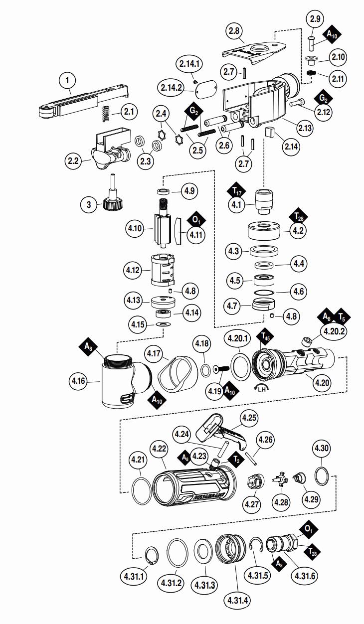 Section 1 Diagram and Parts List for 15002  Dynabrade Belt or Drum Sander