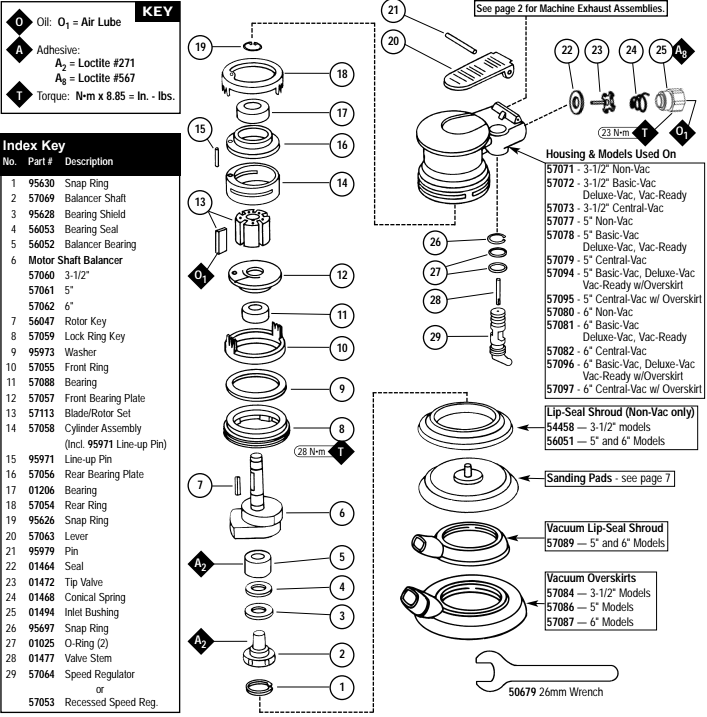 Diagram Diagram and Parts List for 57000  Dynabrade Orbital or Palm Sander