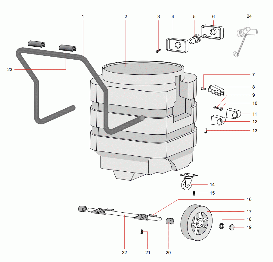 Tank/Cart Diagram and Parts List for 61408  Dynabrade Dust Collector