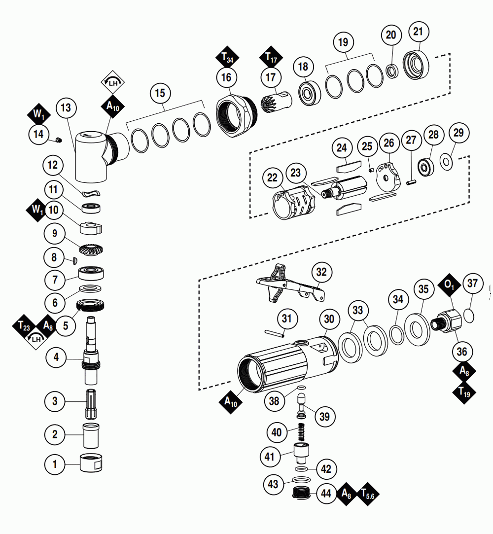 Section 1 Diagram and Parts List for 55541  Dynabrade Grinder