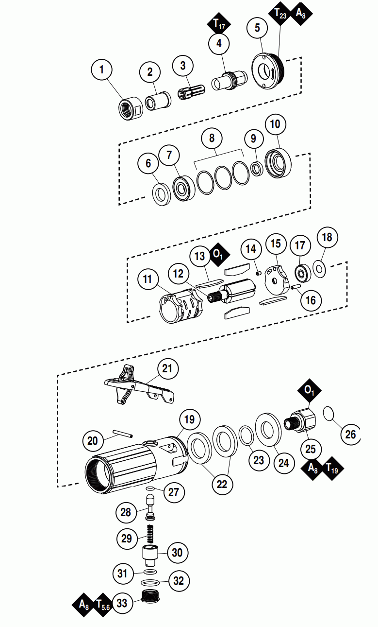 Section 1 Diagram and Parts List for 55521  Dynabrade Grinder