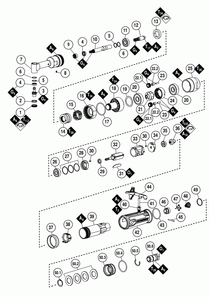 Section 1 Diagram and Parts List for 55582  Dynabrade Drill