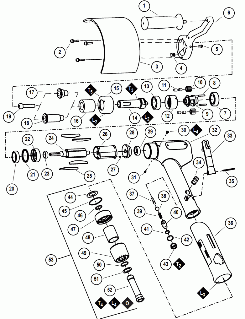 Air Motor and Machine Parts Diagram and Parts List for 13401  Dynabrade Sander Polisher