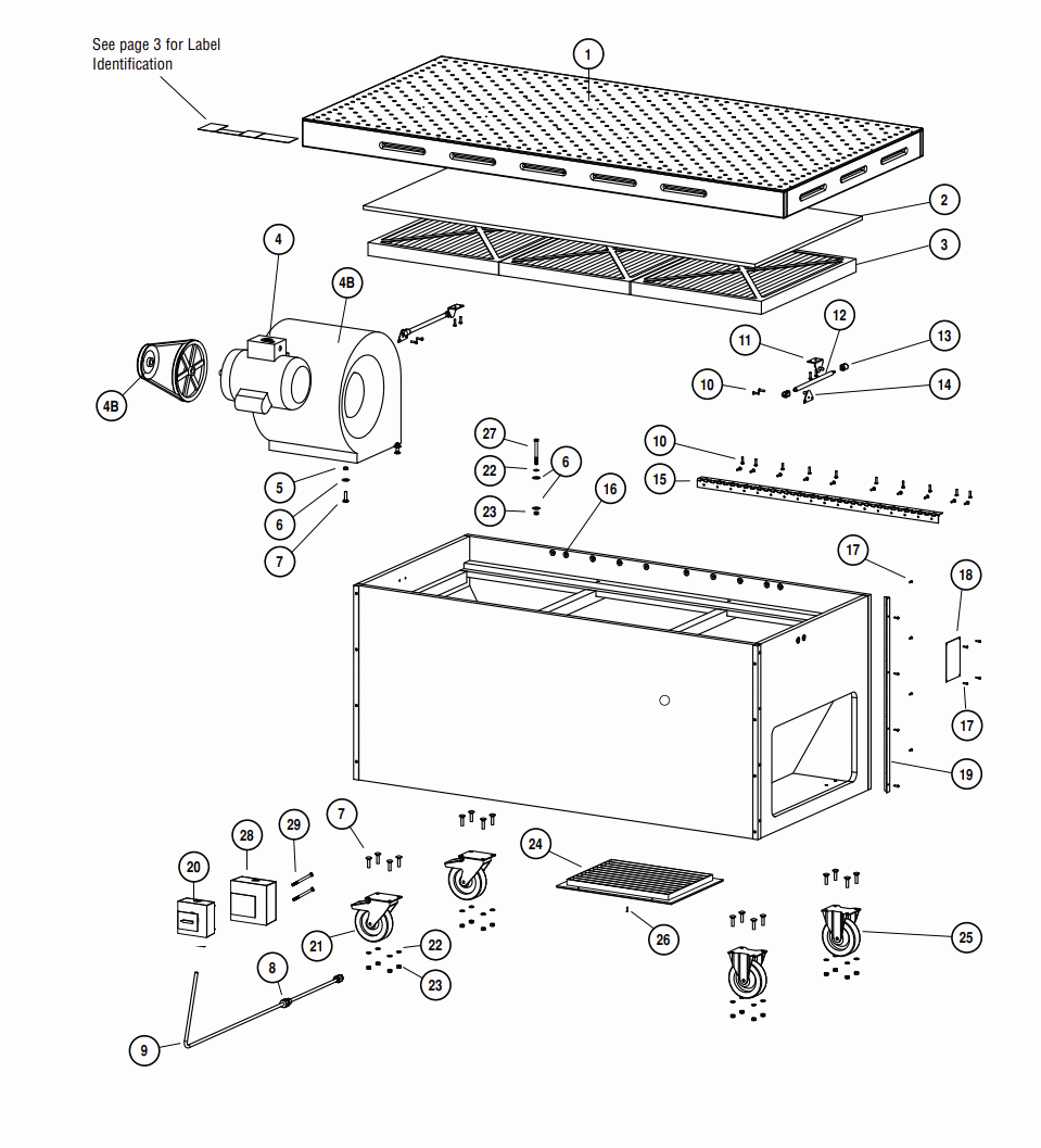 Section 1 Diagram and Parts List for 64493  Dynabrade Sanding Table