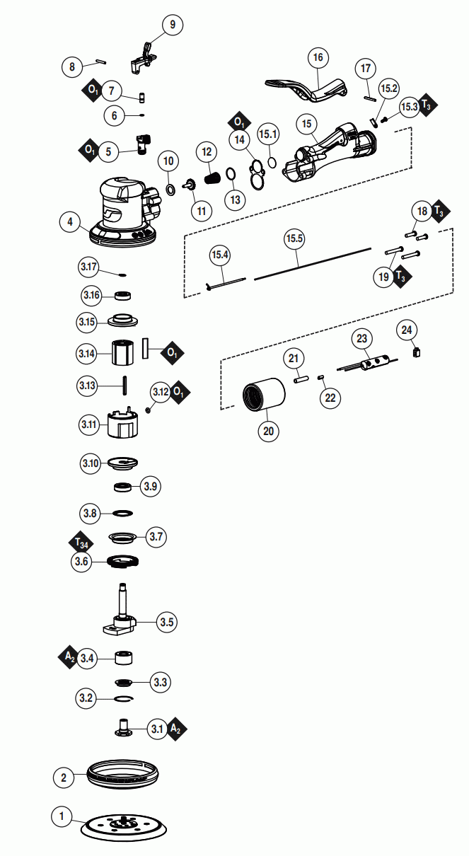 Section 1 Diagram and Parts List for 58602  Dynabrade Sander