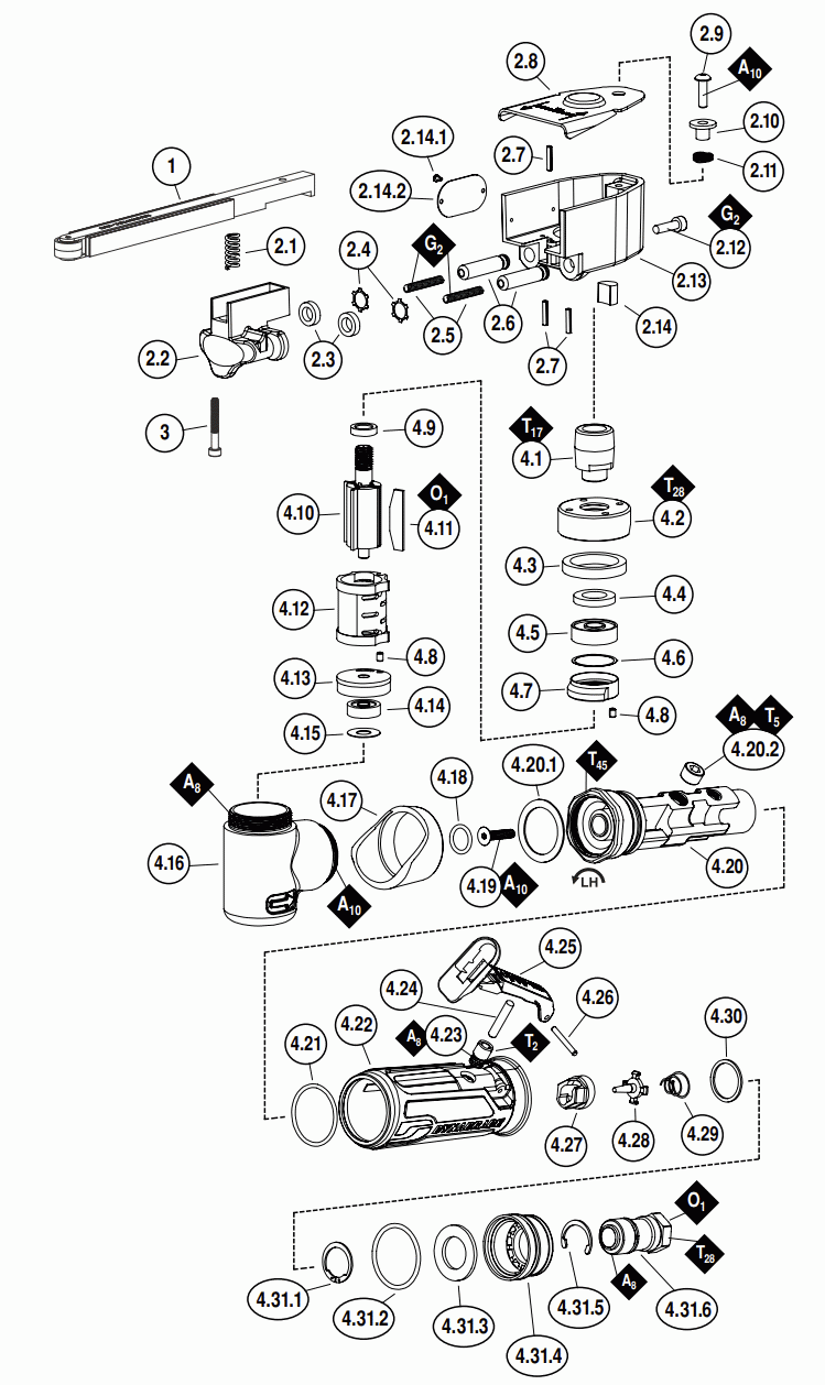 Section 1 Diagram and Parts List for 15010  Dynabrade Belt or Drum Sander