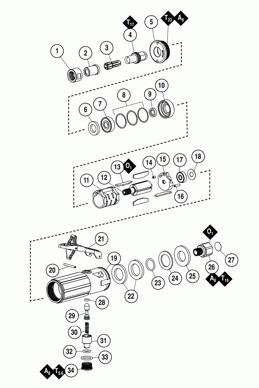 Section 1 Diagram and Parts List for 55520  Dynabrade Grinder
