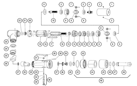 Motor Assembly Diagram and Parts List for 13301  Dynabrade Sander Polisher