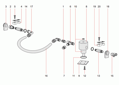 Pneumatic Tool Supply Line Diagram and Parts List for 61408  Dynabrade Dust Collector