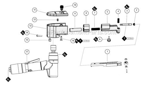 Main Assembly Diagram and Parts List for 40381  Dynabrade Bandfile