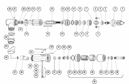 Page A Diagram and Parts List for 53073  Dynabrade Drill
