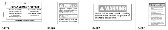 Page B Diagram and Parts List for 64490  Dynabrade Sanding Table