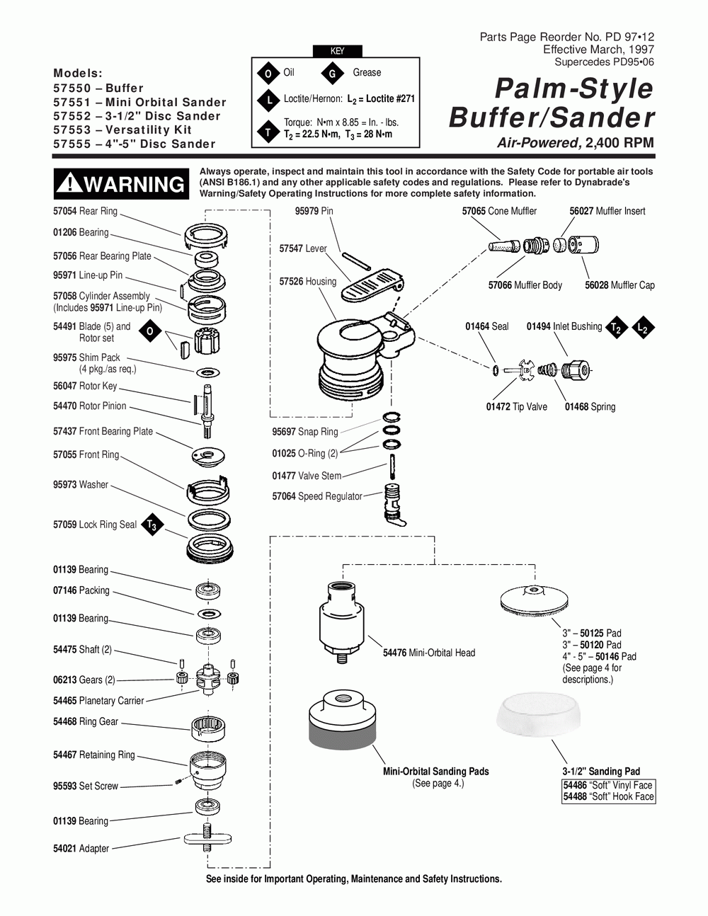 Section 1 Diagram and Parts List for 57553  Dynabrade Sander