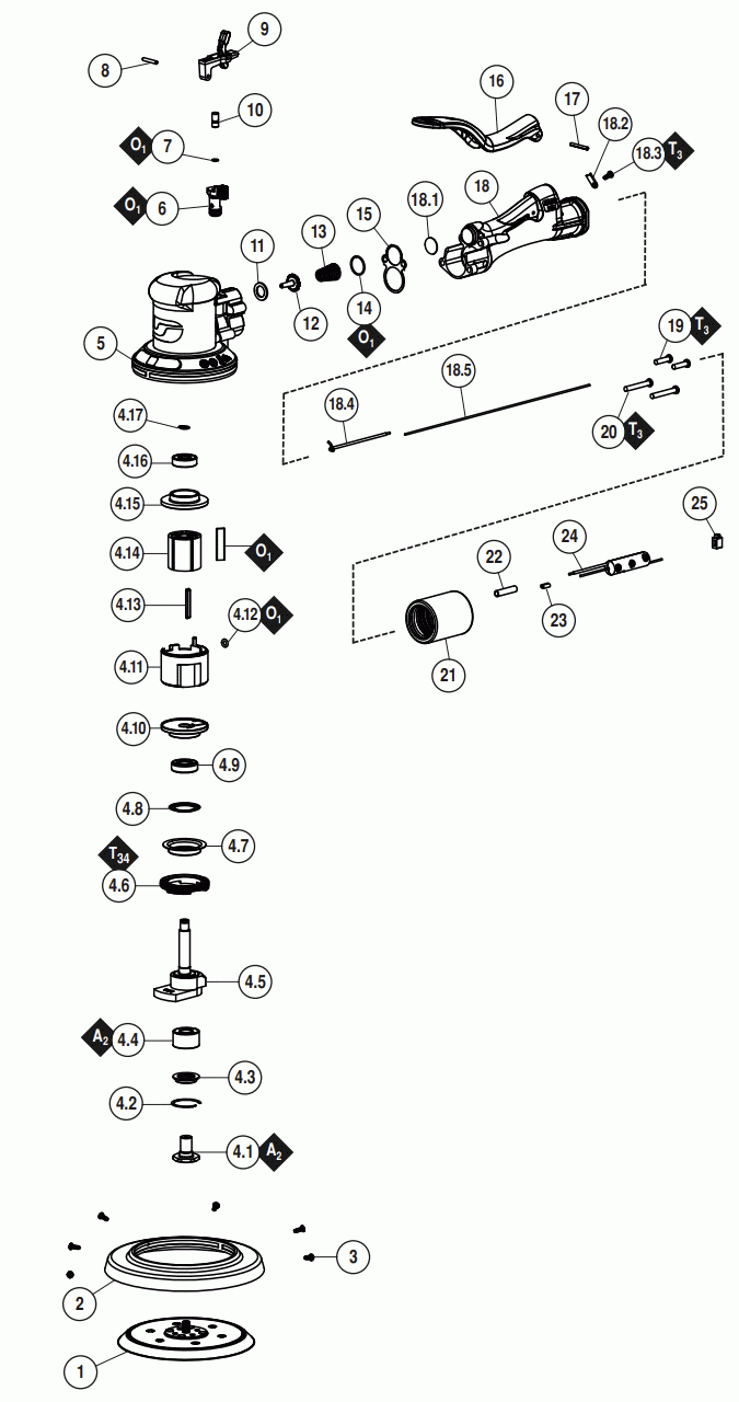 Section 1 Diagram and Parts List for 58611  Dynabrade Sander