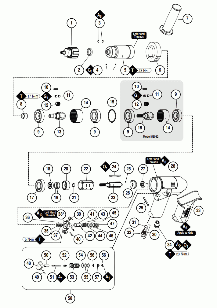 Section 1 Diagram and Parts List for 53093  Dynabrade Drill