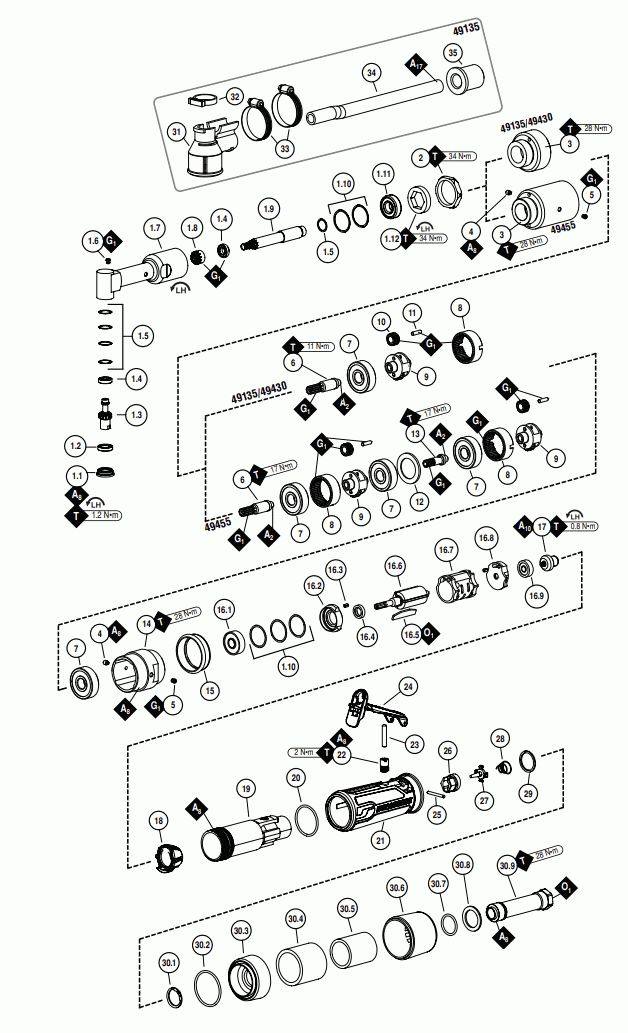Section 1 Diagram and Parts List for 49135  Dynabrade Drill