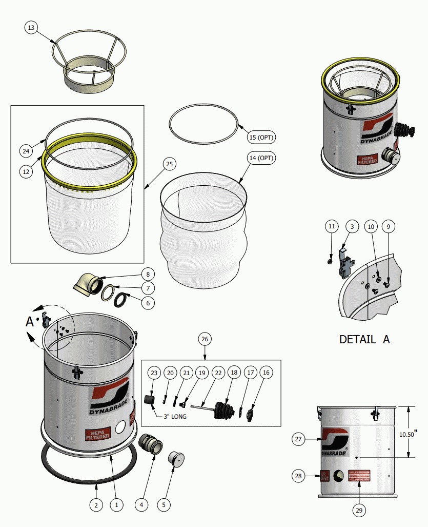 MIDDLE RING Diagram and Parts List for SS-20DTMFS  Dynabrade Dust Collector