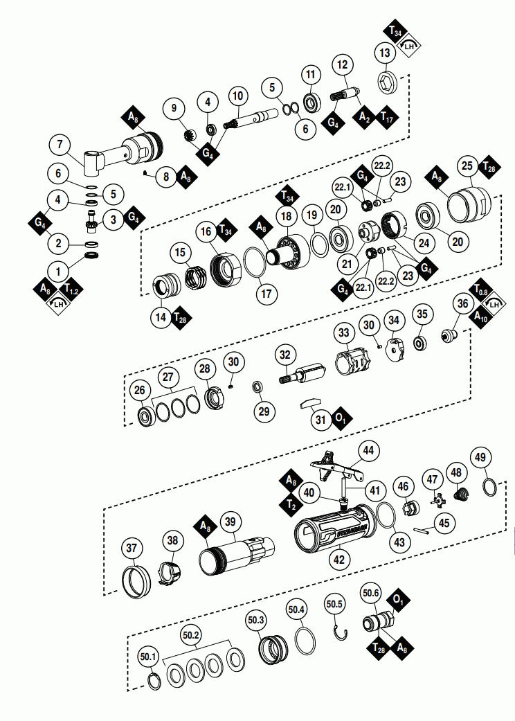 Section 1 Diagram and Parts List for 55583  Dynabrade Drill