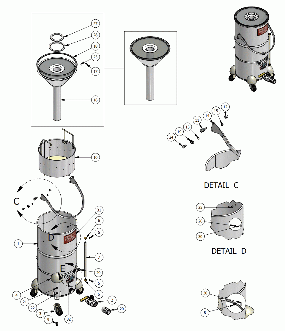 TANK Diagram and Parts List for 61457  Dynabrade Miscellaneous