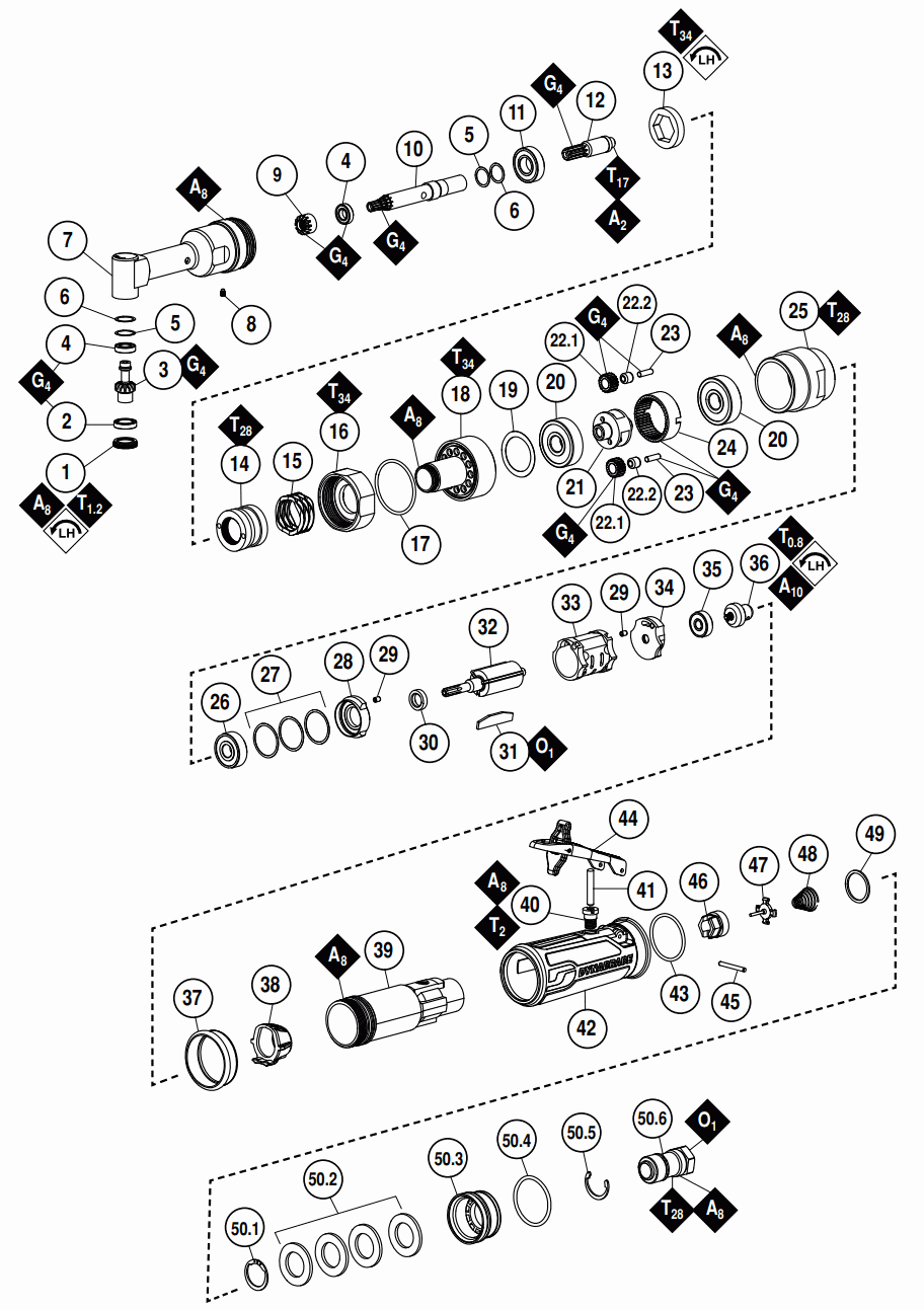 Section 1 Diagram and Parts List for 55581  Dynabrade Drill