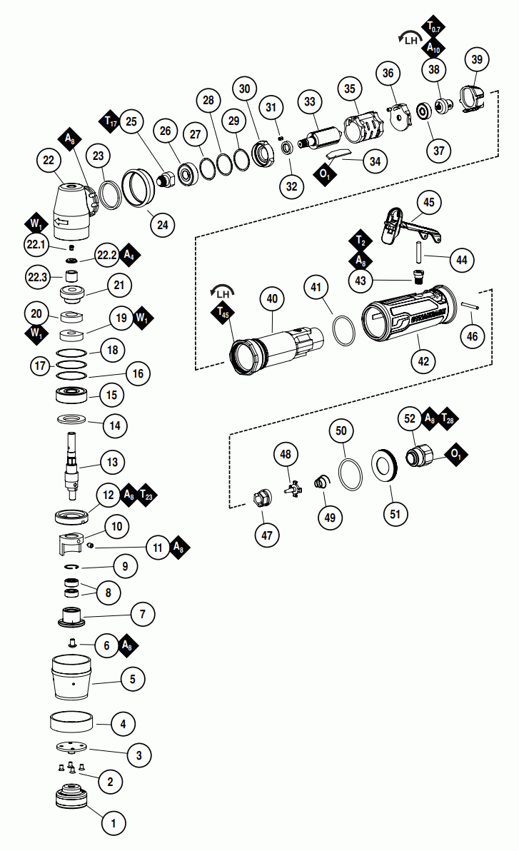Section 1 Diagram and Parts List for 48036  Dynabrade Sander