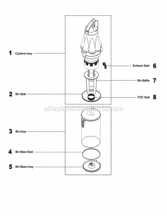 Page D Diagram and Parts List for DC07  Dyson Upright Vacuum