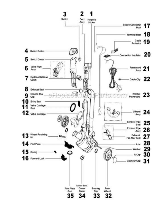 Page B Diagram and Parts List for DC14  Dyson Upright Vacuum