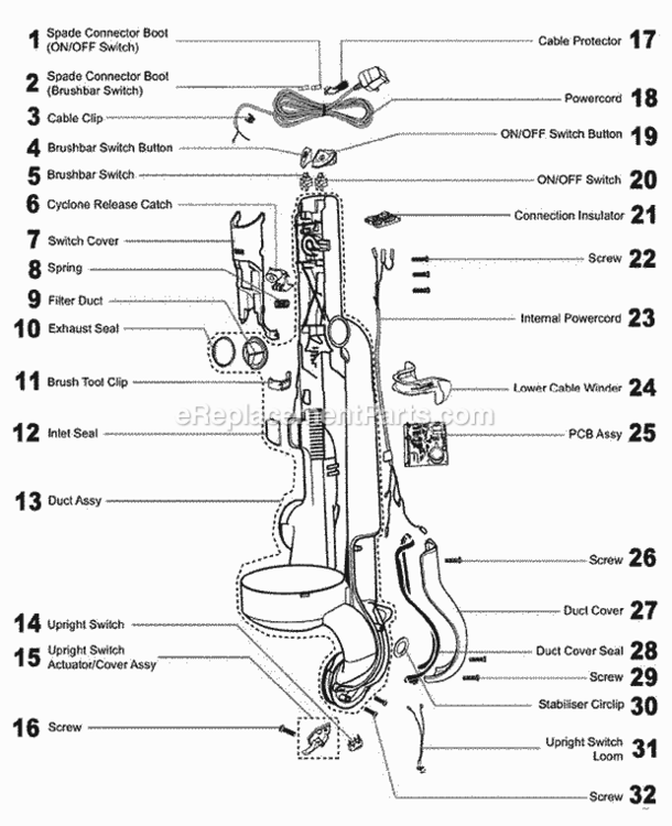 Page D Diagram and Parts List for DC15  Dyson Upright Vacuum