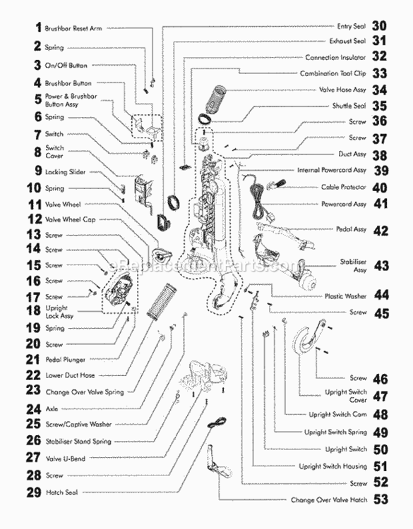 Page B Diagram and Parts List for DC24  Dyson Upright Vacuum