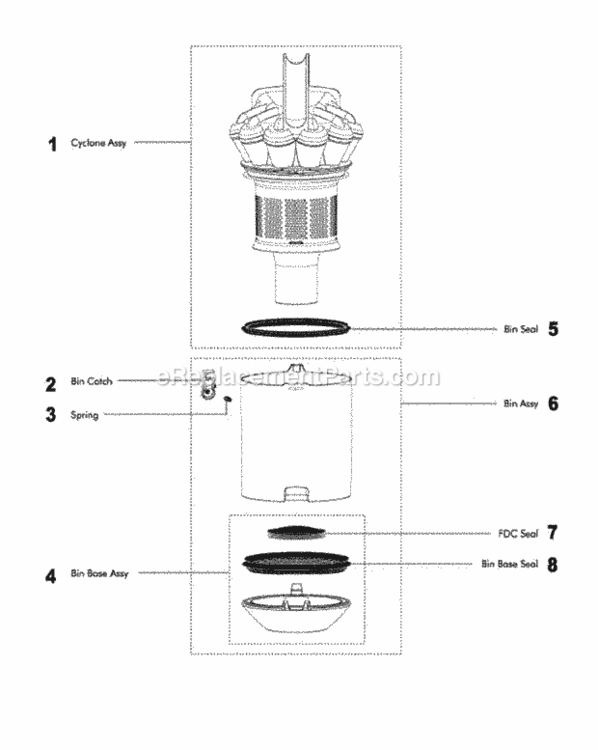Page C Diagram and Parts List for DC26  Dyson Canister Vacuum