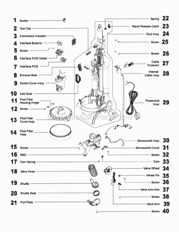 Page B Diagram and Parts List for DC28  Dyson Upright Vacuum