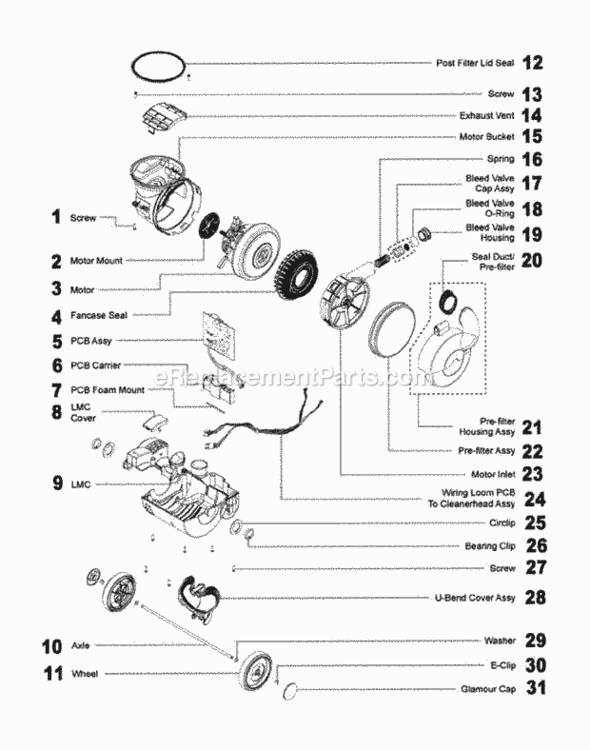 Page C Diagram and Parts List for DC28  Dyson Upright Vacuum