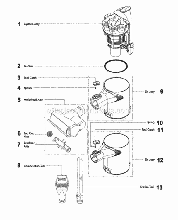 Page B Diagram and Parts List for DC31  Dyson Hand Vacuum