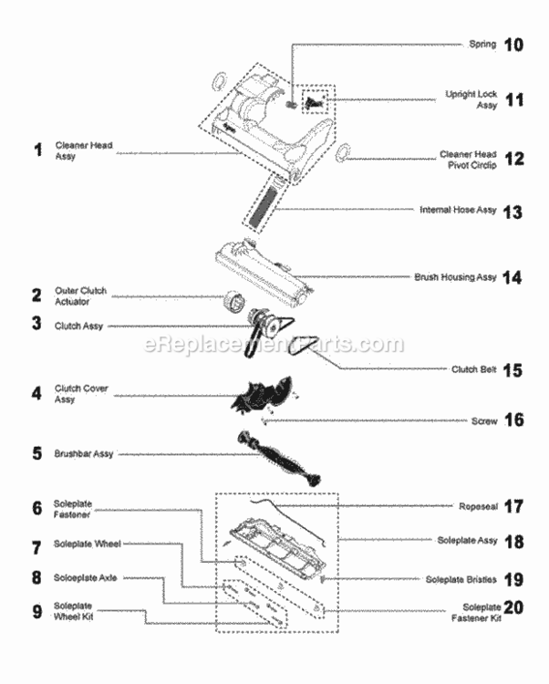Page A Diagram and Parts List for DC33  Dyson Upright Vacuum