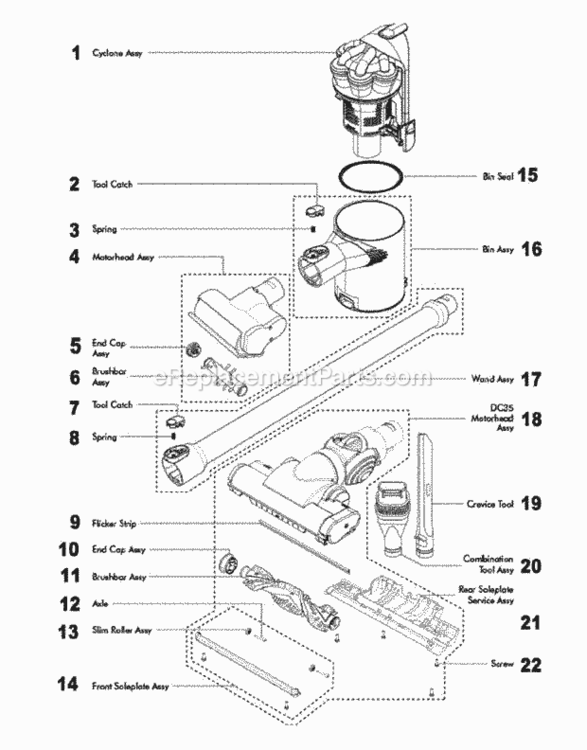 Page B Diagram and Parts List for DC35  Dyson Hand Vacuum