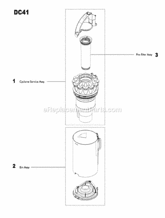 Page D Diagram and Parts List for DC41  Dyson Upright Vacuum