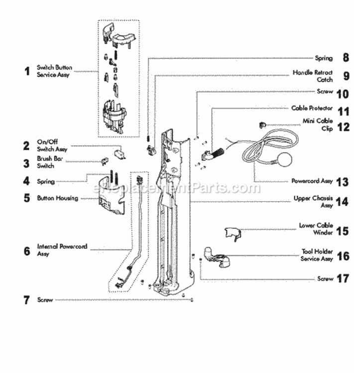 Page B Diagram and Parts List for DC50  Dyson Upright Vacuum