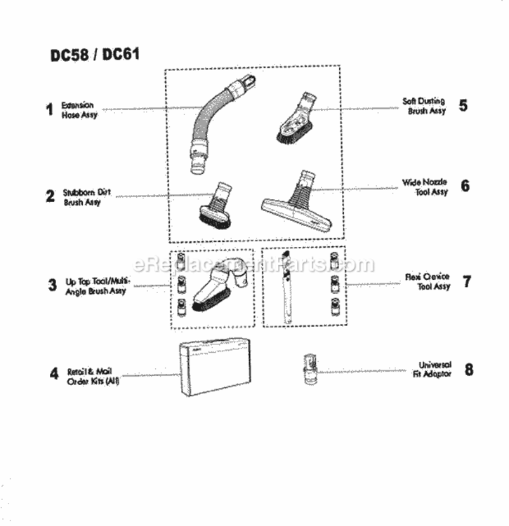Page C Diagram and Parts List for DC58  Dyson Hand Vacuum