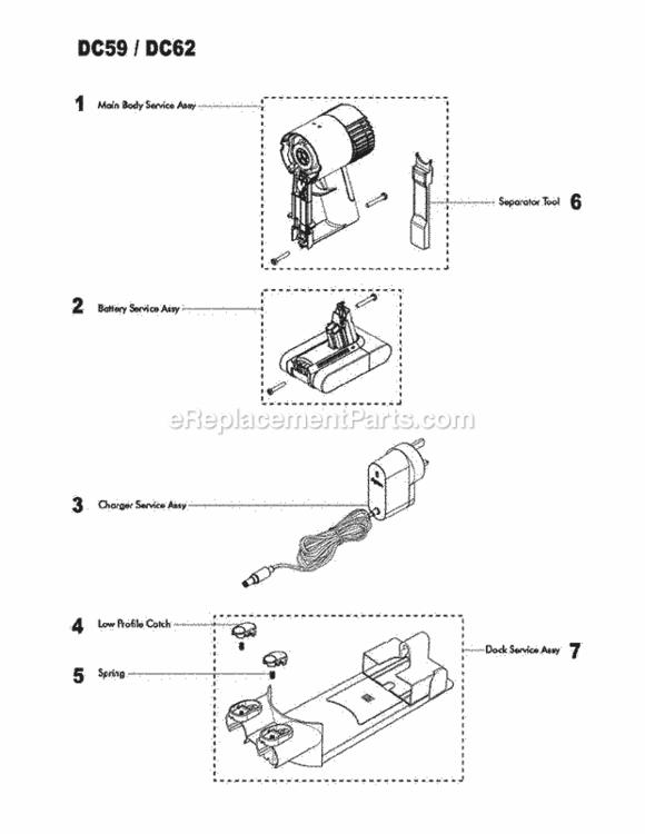 Page A Diagram and Parts List for DC59  Dyson Hand Vacuum