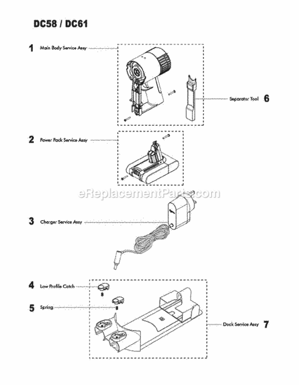 Page A Diagram and Parts List for DC61  Dyson Hand Vacuum