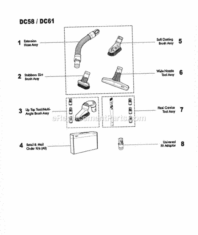 Page C Diagram and Parts List for DC61  Dyson Hand Vacuum