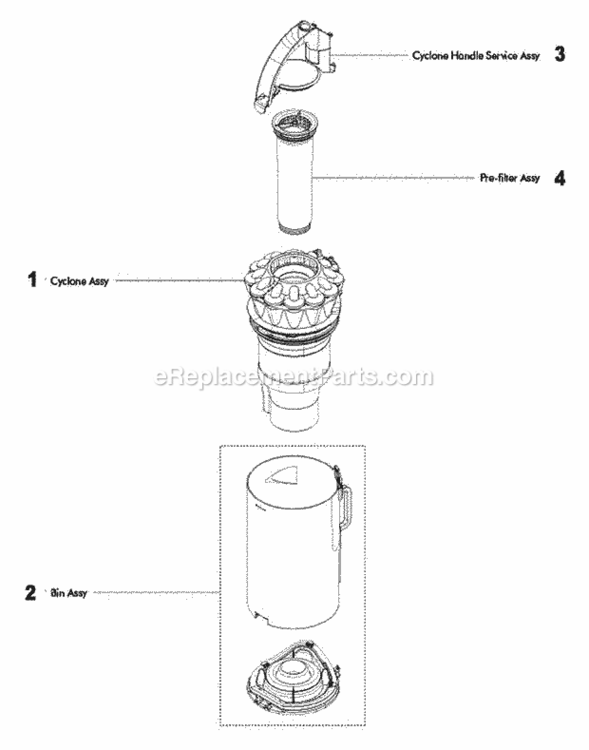 Page D Diagram and Parts List for DC65  Dyson Upright Vacuum