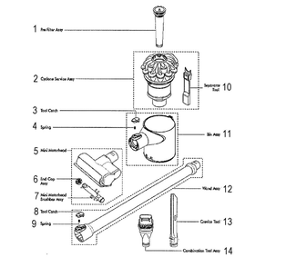 Cyclone Diagram and Parts List for V6-SV04  Dyson Hand Vacuum