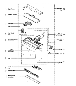 Motorhead Diagram and Parts List for V6-SV03  Dyson Hand Vacuum