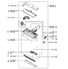 Motorhead Assembly Diagram and Parts List for V6-SV07  Dyson Hand Vacuum