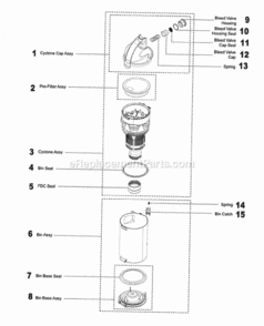 Page D Diagram and Parts List for DC24  Dyson Upright Vacuum