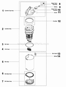 Cyclone Assy Diagram and Parts List for DC25  Dyson Upright Vacuum
