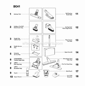Page F Diagram and Parts List for DC41  Dyson Upright Vacuum