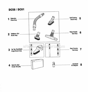 Page C Diagram and Parts List for DC58  Dyson Hand Vacuum
