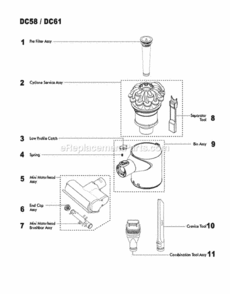 Page B Diagram and Parts List for DC61  Dyson Hand Vacuum
